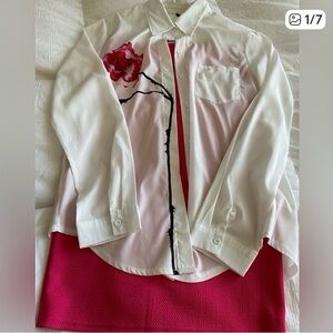 🌹White Shirt Set with Pink Floral Design🌹 Discounted Price